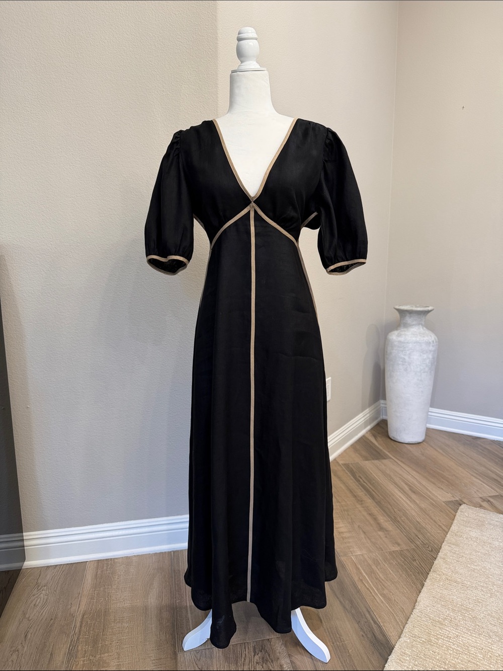 DISSH Black Maxi Dress with Tan Trim